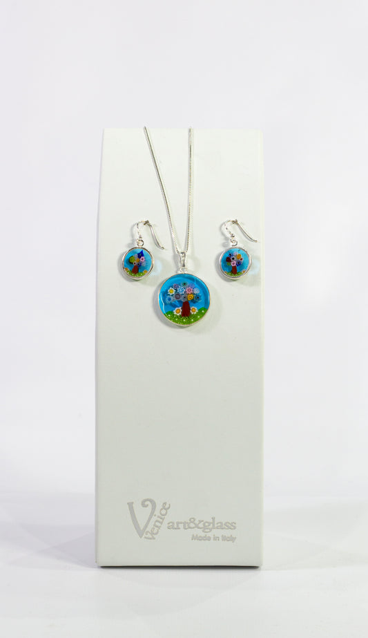 Murano Glass Jewelry Set – Necklace and Earrings with Millefiori Design in Multiple Variants