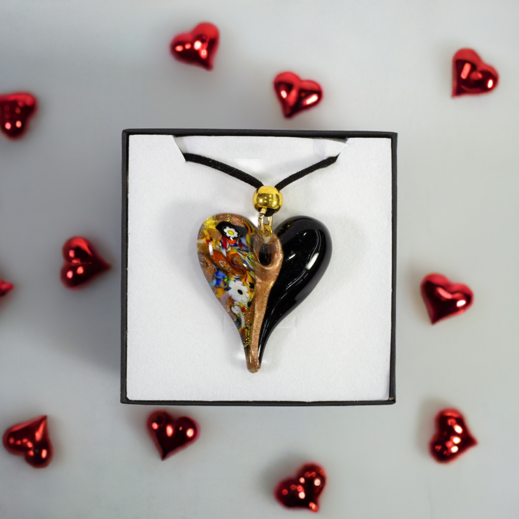 Murano Glass Heart Necklace – “Golden Heart” Collection