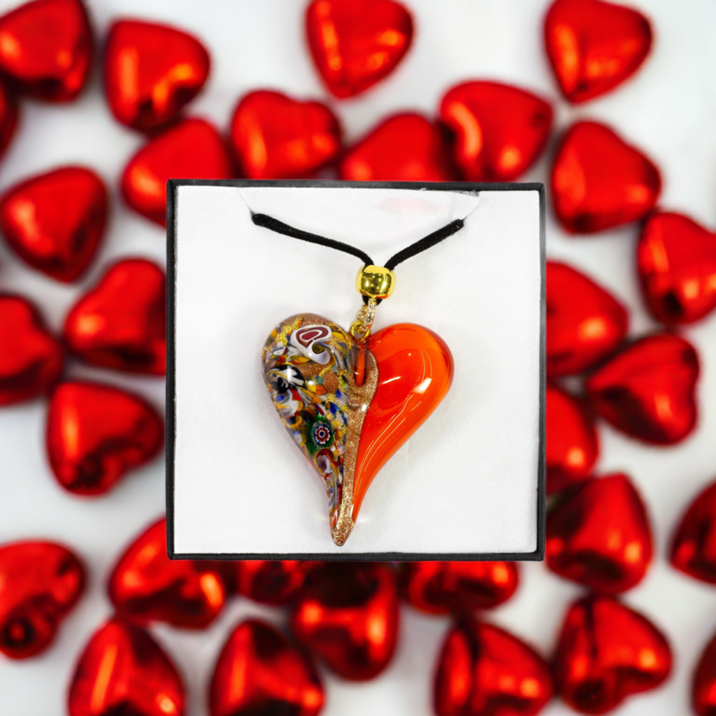 Murano Glass Heart Necklace – “Golden Heart” Collection